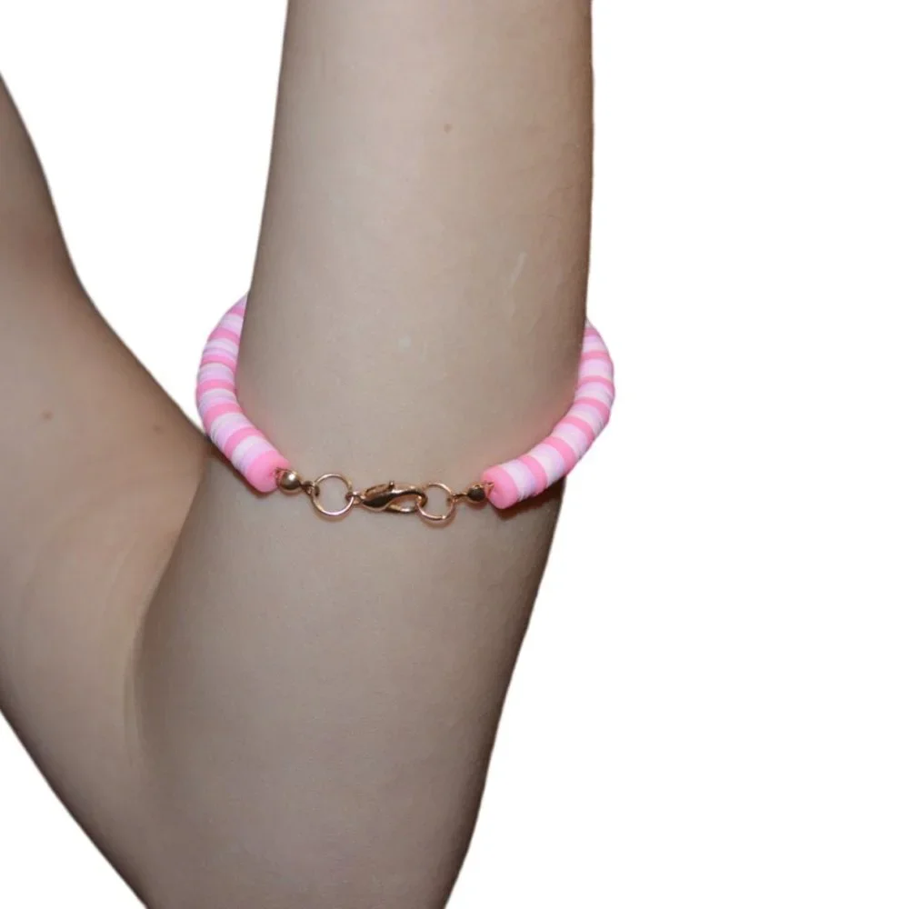 Handmade Set/3 Clay Rubber Beads Elastic Kids Bracelet Blue Pink 3